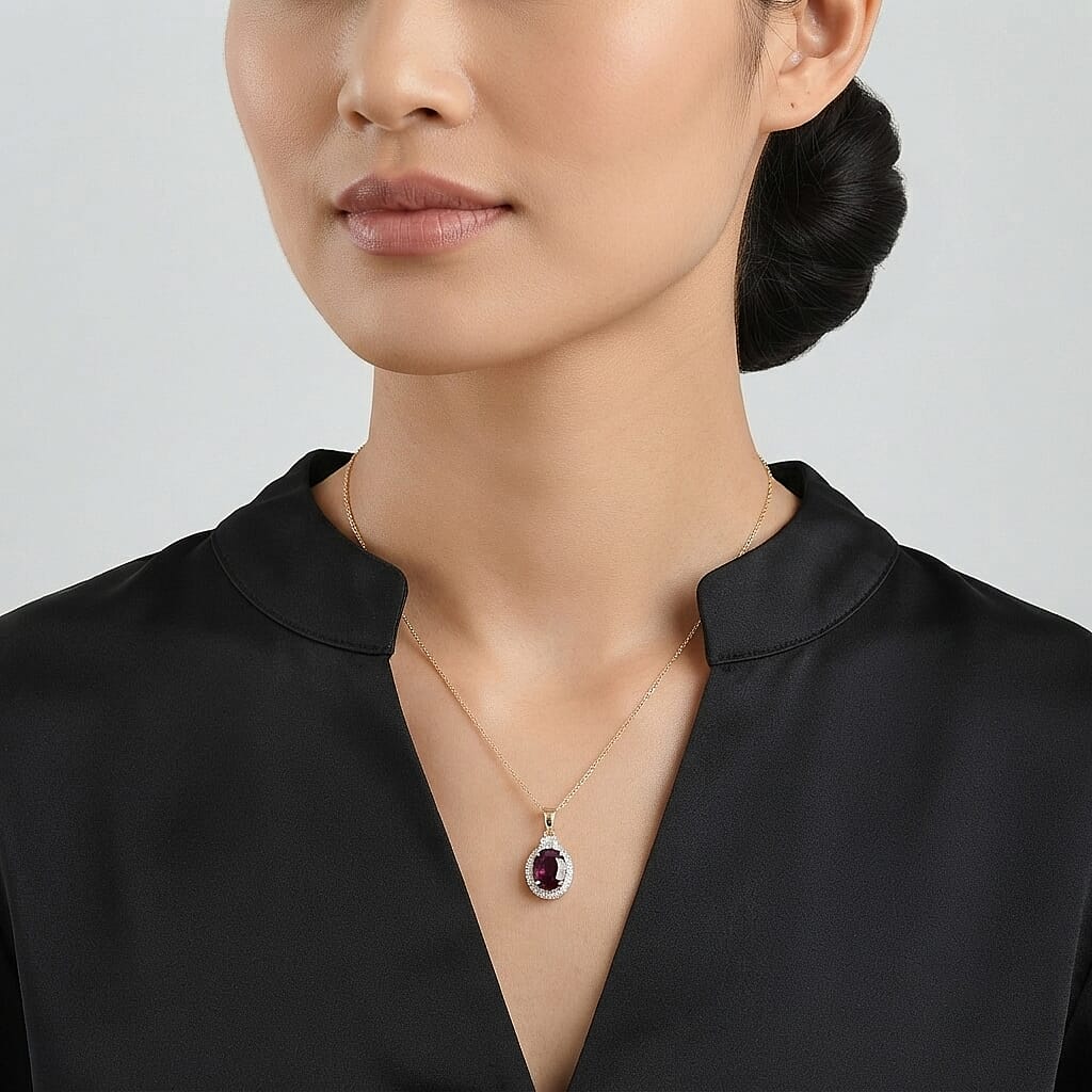 Certified and Appraised Luxoro AAA Radiant Ember Garnet and Diamond (I2) 3.57 ctw Pendant Necklace in 10K Yellow Gold (18 Inches)