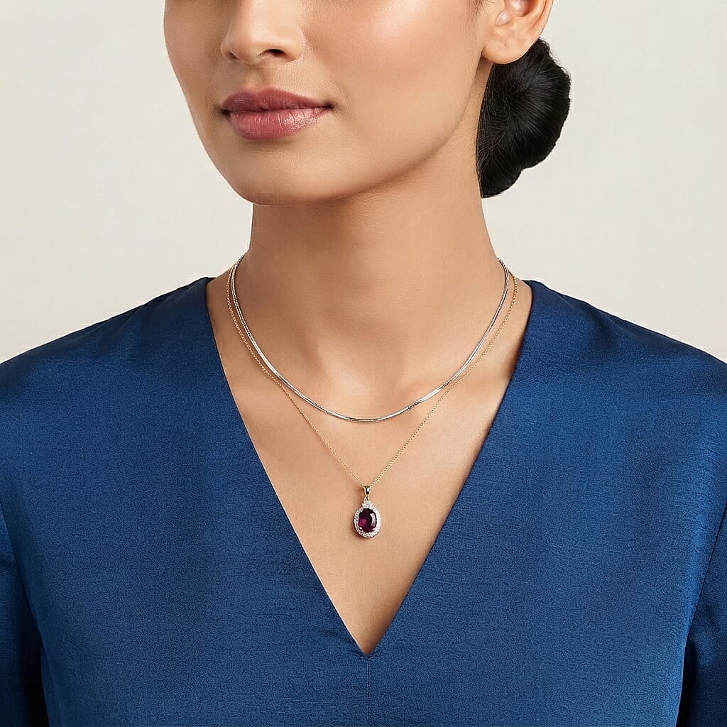 Certified and Appraised Luxoro AAA Radiant Ember Garnet and Diamond (I2) 3.57 ctw Pendant Necklace in 10K Yellow Gold (18 Inches)