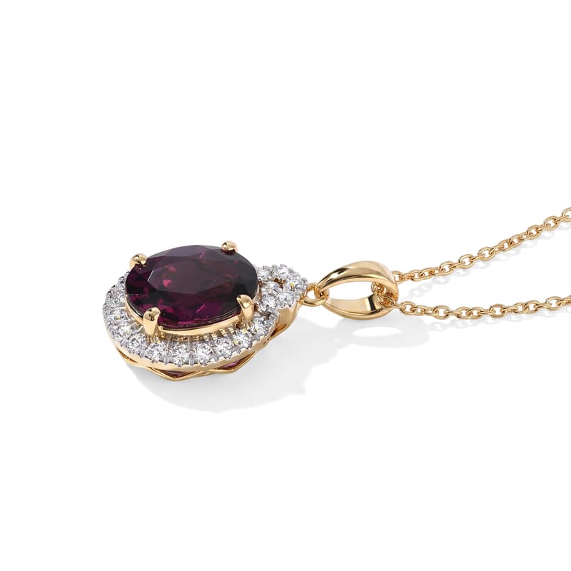 Certified and Appraised Luxoro AAA Radiant Ember Garnet and Diamond (I2) 3.57 ctw Pendant Necklace in 10K Yellow Gold (18 Inches)