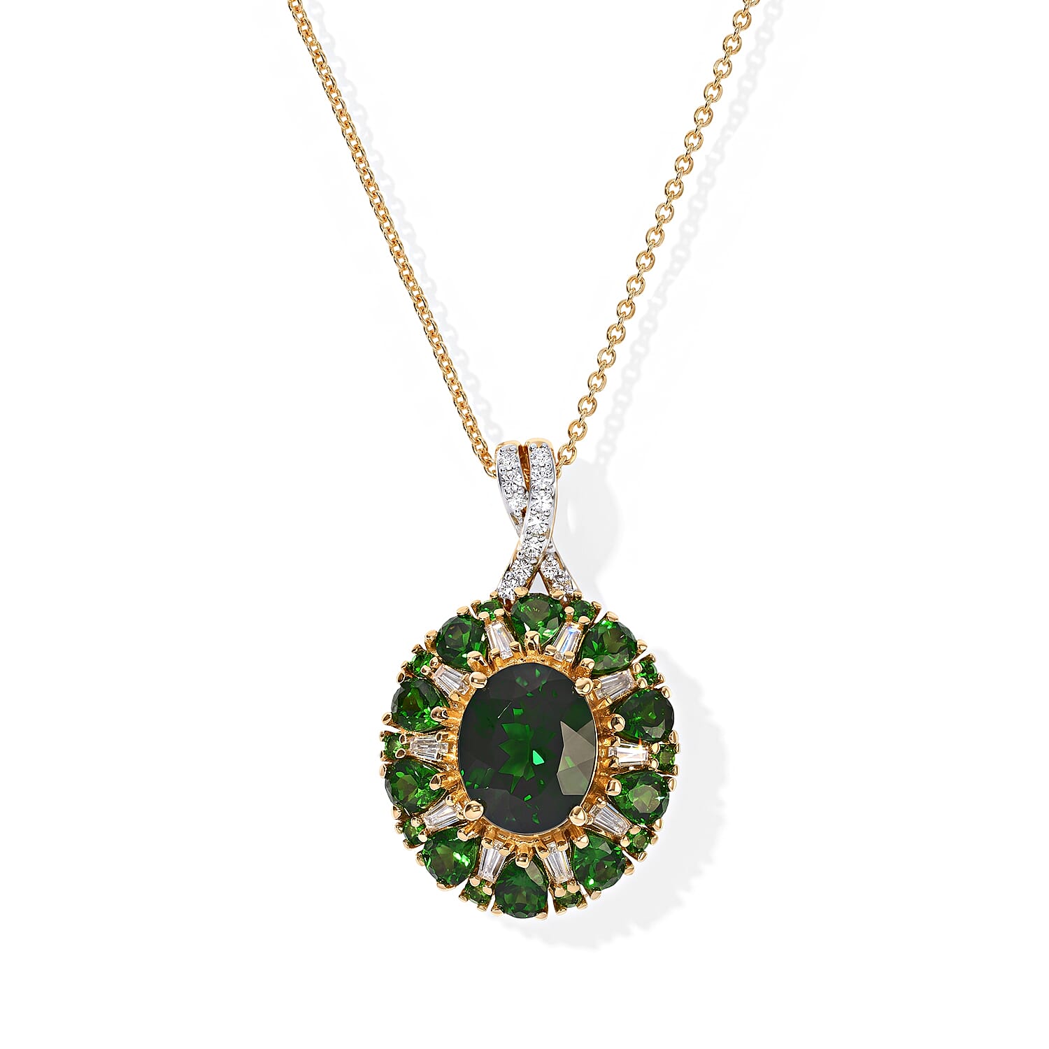 D'Joy Chrome Diopside and Moissanite 5.10 ctw Blooming Radiance Pendant Necklace in 18K Vermeil Yellow Gold Over Sterling Silver 20 Inches