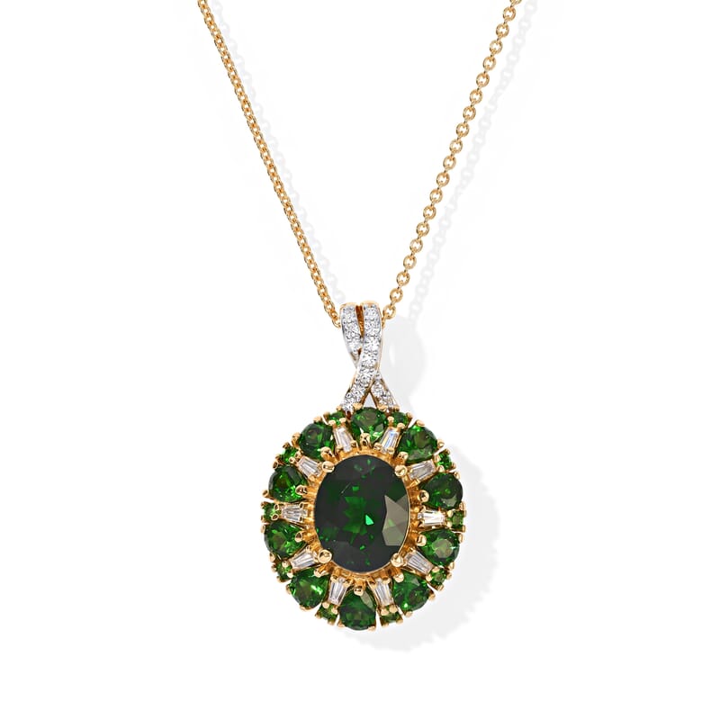 D'Joy Chrome Diopside and Moissanite 5.10 ctw Blooming Radiance Pendant Necklace in 18K Vermeil Yellow Gold Over Sterling Silver 20 Inches