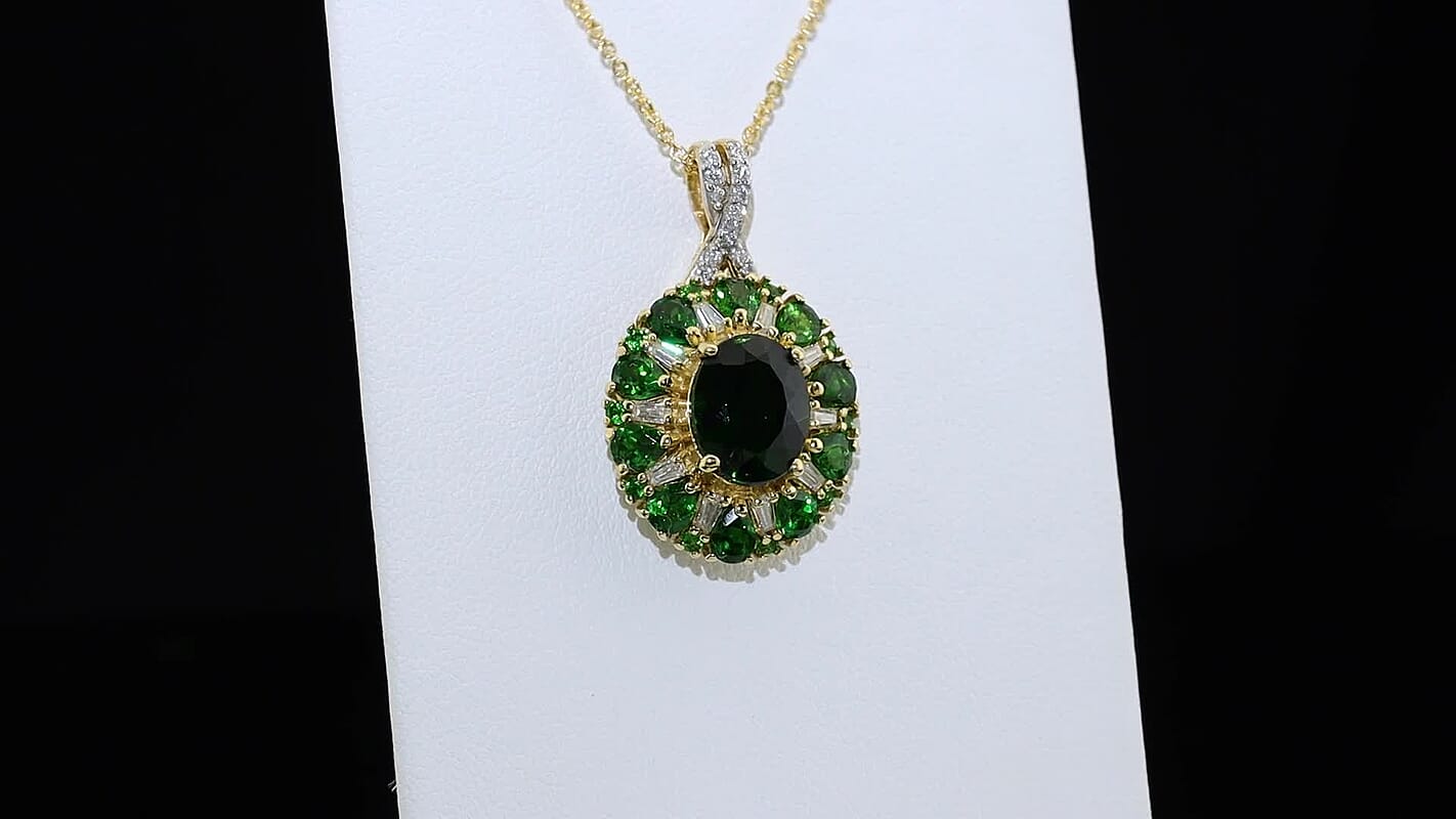 TLV D''Joy Chrome Diopside, Moissanite Pendant Necklace (20 Inches) in 18K Vermeil YG Over Sterling Silver 5.10 ctw