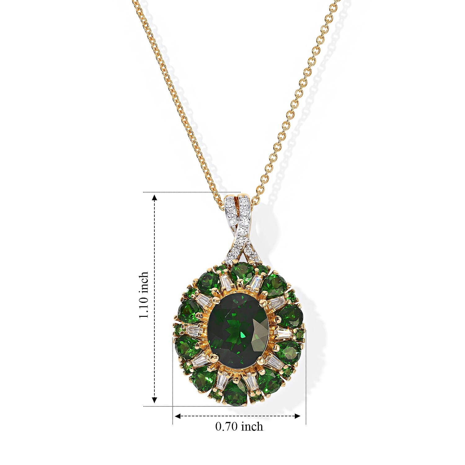 D'Joy Chrome Diopside and Moissanite 5.10 ctw Blooming Radiance Pendant Necklace in 18K Vermeil Yellow Gold Over Sterling Silver 20 Inches