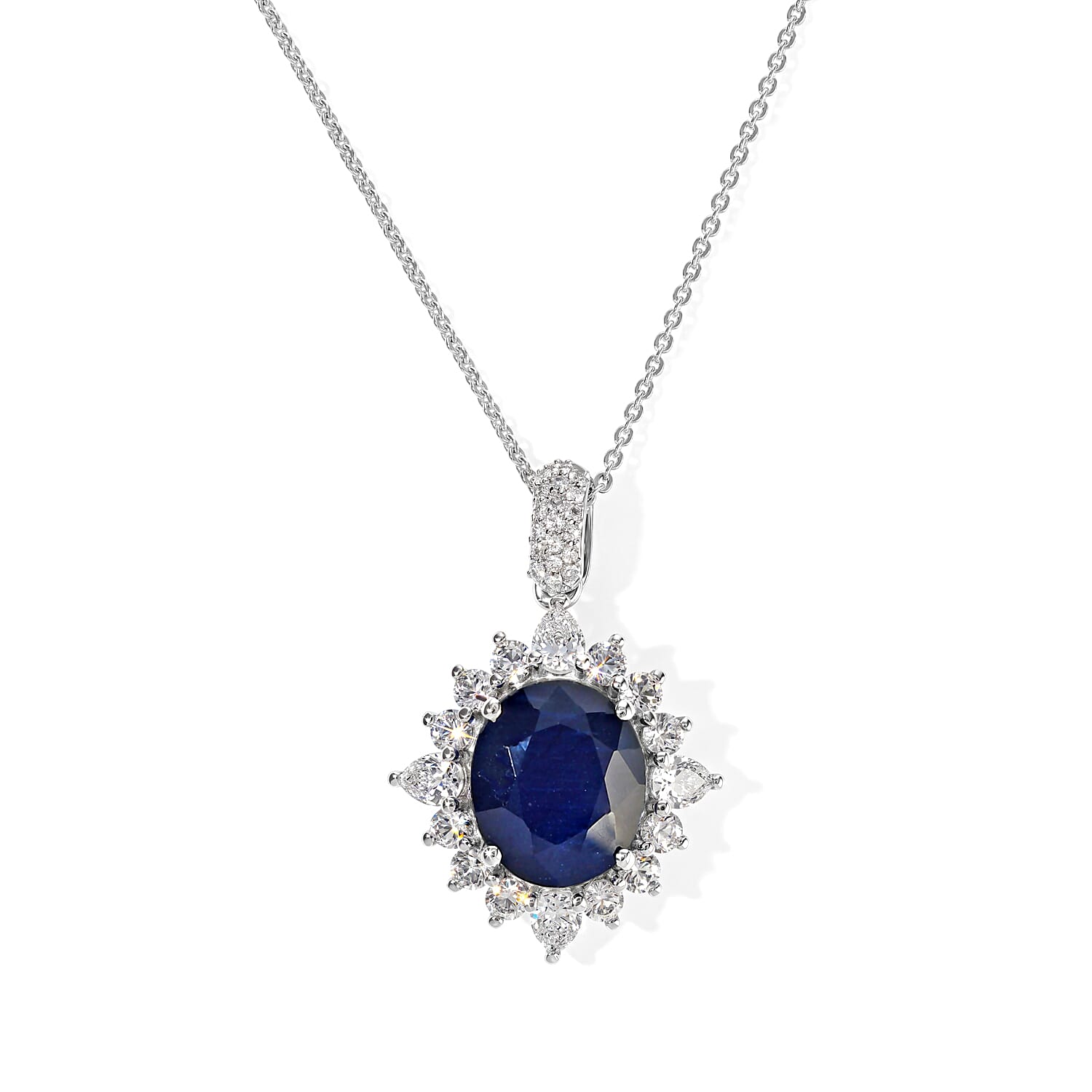 D'Joy Premium Masoala Sapphire (D) and White Topaz 9.25 ctw Pendant Necklace in Rhodium Over Sterling Silver 20 Inches