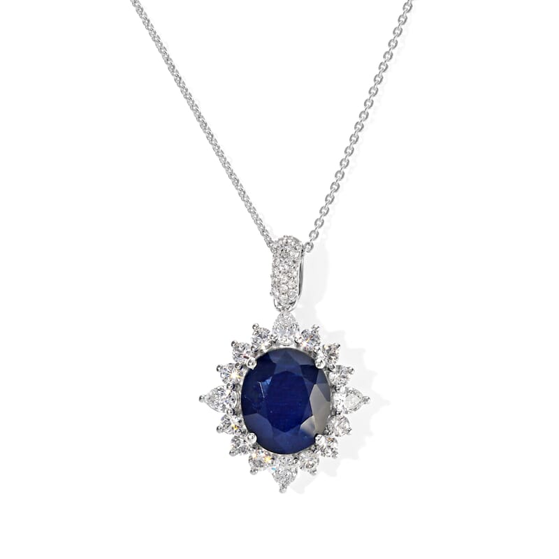 D'Joy Premium Masoala Sapphire (D) and White Topaz 9.25 ctw Pendant Necklace in Rhodium Over Sterling Silver 20 Inches