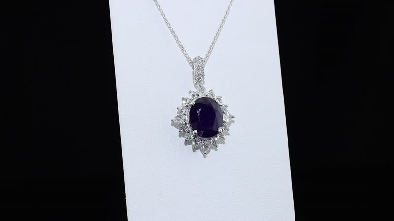D''Joy Premium Masoala Sapphire (D) and White Topaz 9.25 ctw Pendant Necklace in Rhodium Over Sterling Silver 20 Inches