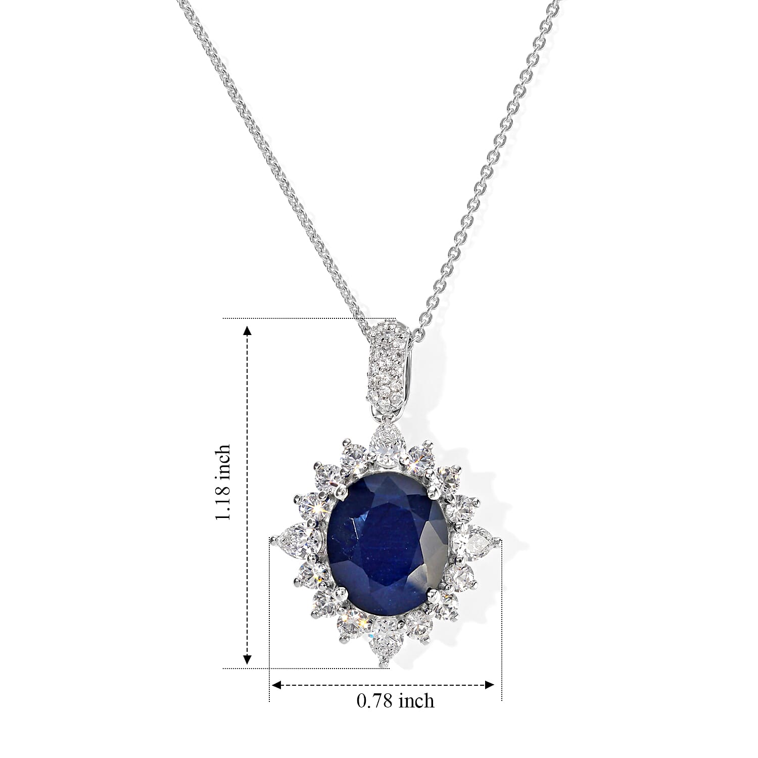 D'Joy Premium Masoala Sapphire (D) and White Topaz 9.25 ctw Pendant Necklace in Rhodium Over Sterling Silver 20 Inches