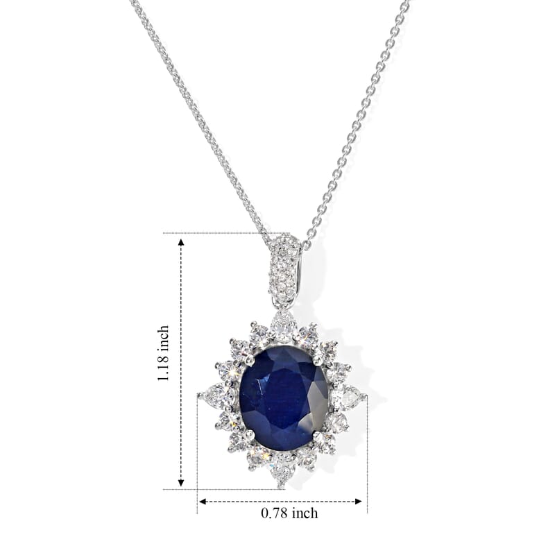 D'Joy Premium Masoala Sapphire (D) and White Topaz 9.25 ctw Pendant Necklace in Rhodium Over Sterling Silver 20 Inches