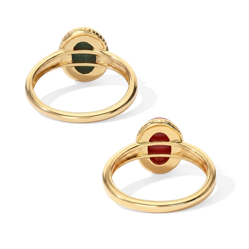 D'Joy Blue Moon Turquoise and Coral 3.20 ctw Colorblock Duo Ring Set in 18K Vermeil Yellow Gold Over Sterling Silver (Size 7.0)