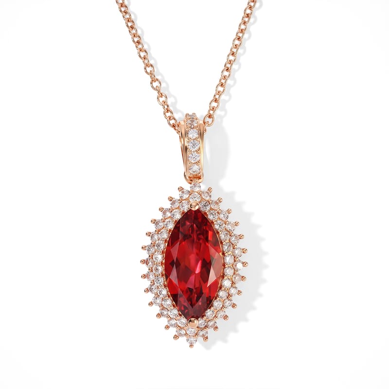 EverTrue Lab Created Padparadscha Sapphire and White Zircon 6.90 ctw Pendant in 18K RG Plated with ION Plated RG Stainless Steel Necklace 20 Inches