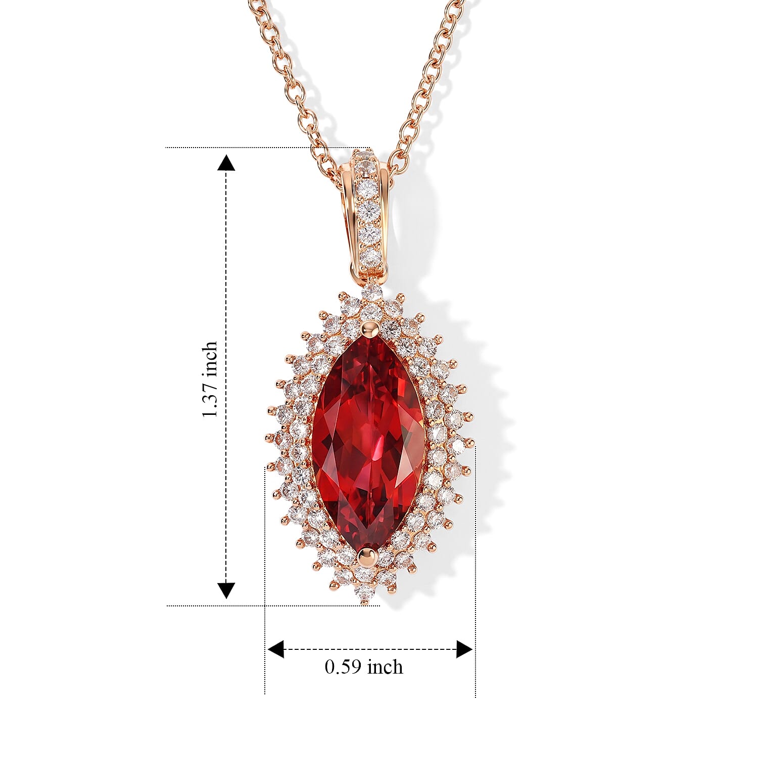 EverTrue Lab Created Padparadscha Sapphire and White Zircon 6.90 ctw Pendant in 18K RG Plated with ION Plated RG Stainless Steel Necklace 20 Inches