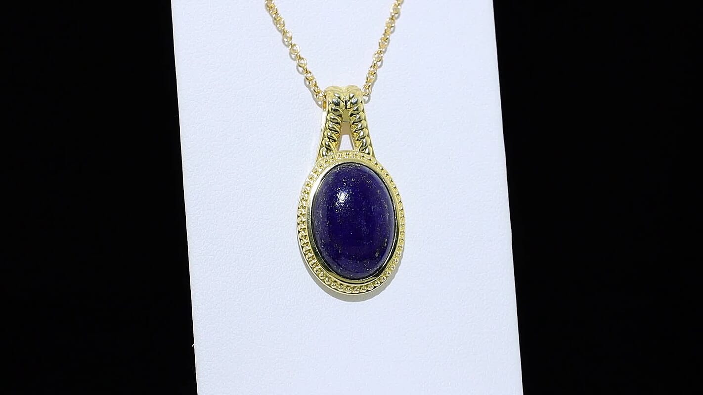 EverTrue Lapis Lazuli Pendant in 18K YG Plated with ION Plated YG Stainless Steel Necklace (20 Inches) 12.90 ctw
