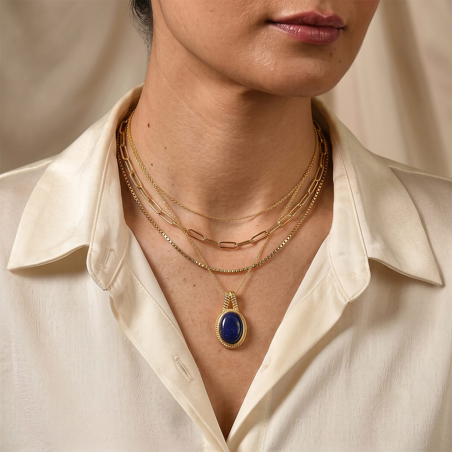 EverTrue Lapis Lazuli 12.90 ctw Pendant in 18K YG Plated with ION Plated YG Stainless Steel Necklace 20 Inches