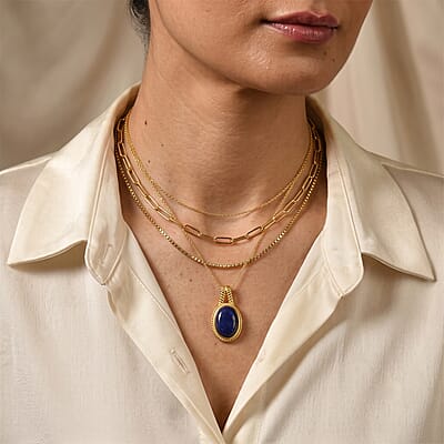 EverTrue Lapis Lazuli 12.90 ctw Pendant in 18K YG Plated with ION Plated YG Stainless Steel Necklace 20 Inches