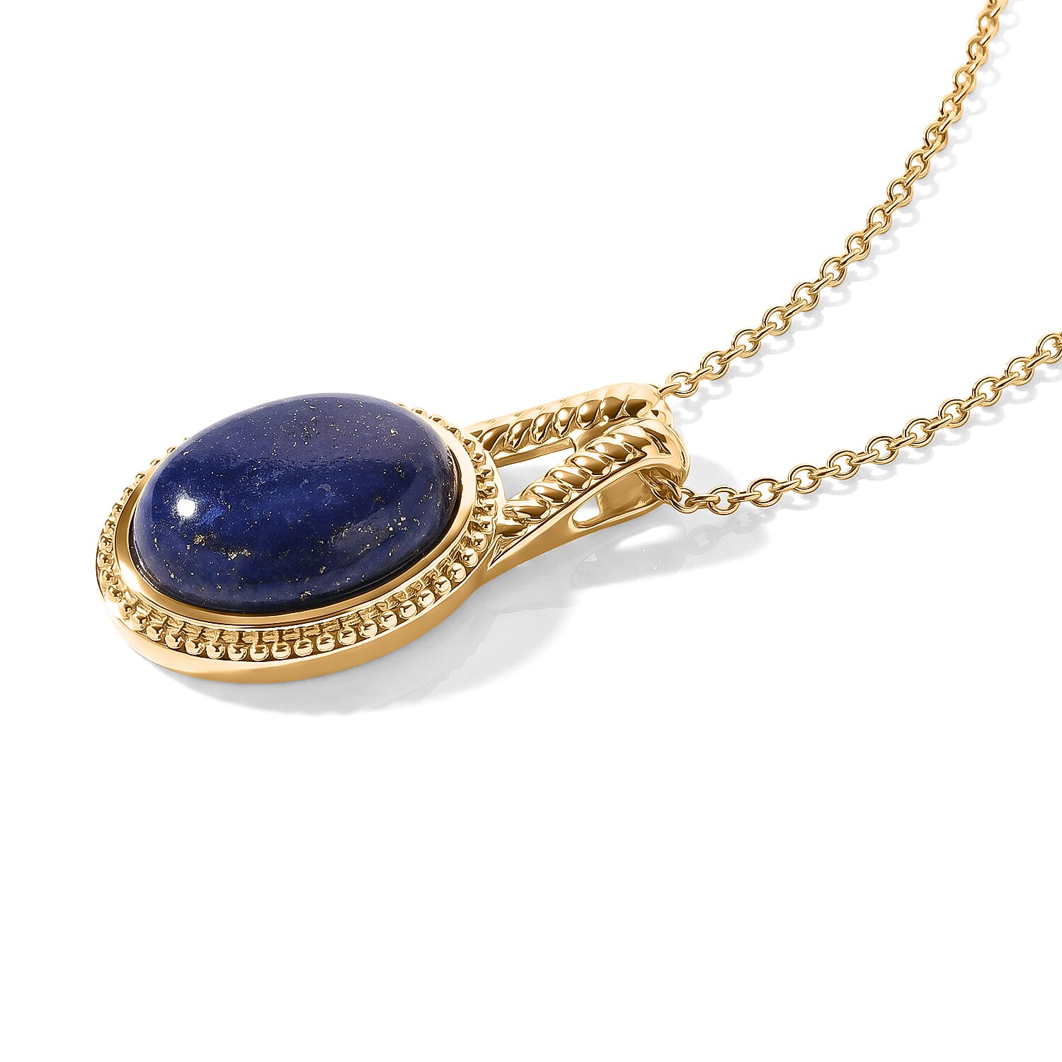 EverTrue Lapis Lazuli 12.90 ctw Pendant in 18K YG Plated with ION Plated YG Stainless Steel Necklace 20 Inches