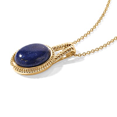 EverTrue Lapis Lazuli 12.90 ctw Pendant in 18K YG Plated with ION Plated YG Stainless Steel Necklace 20 Inches