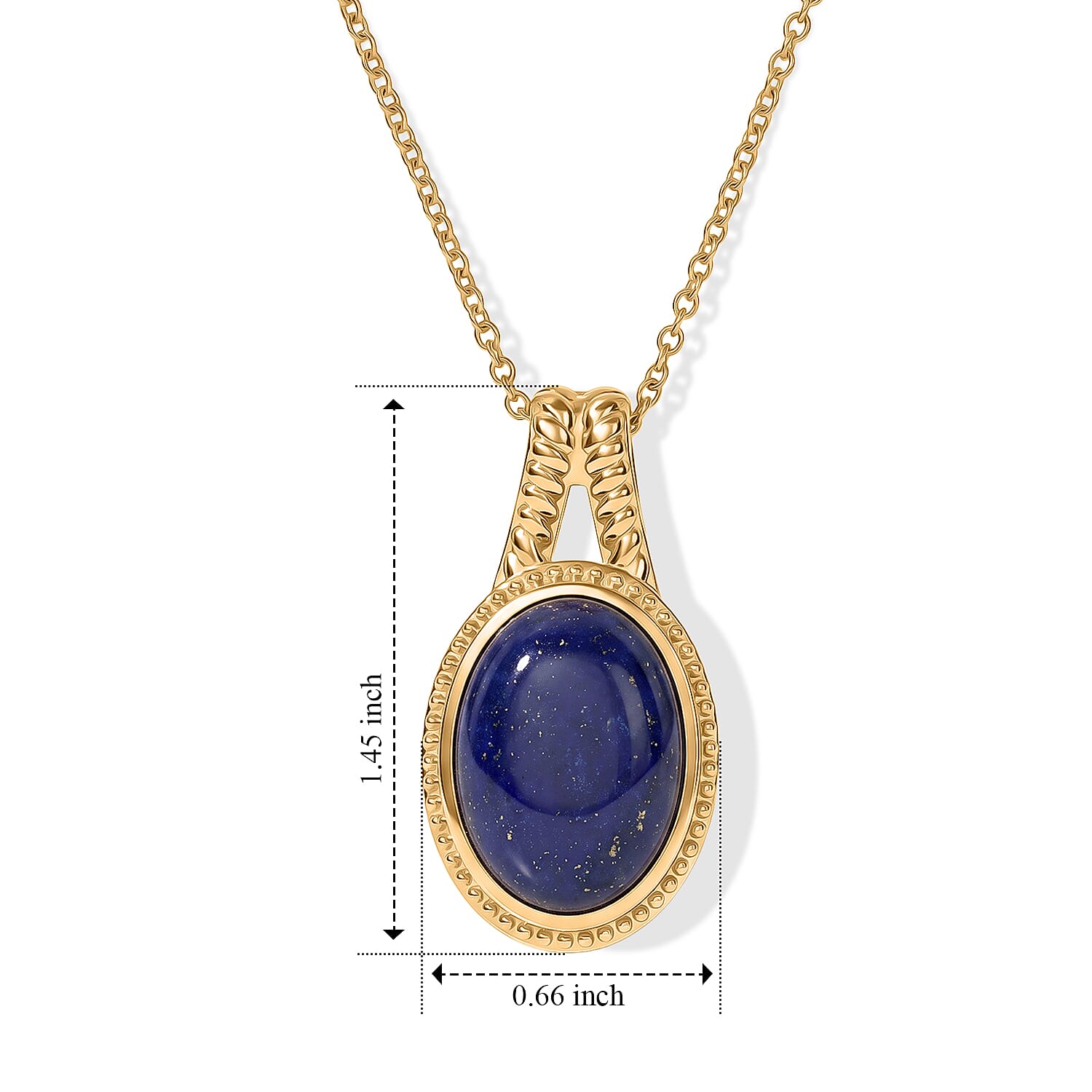 EverTrue Lapis Lazuli 12.90 ctw Pendant in 18K YG Plated with ION Plated YG Stainless Steel Necklace 20 Inches