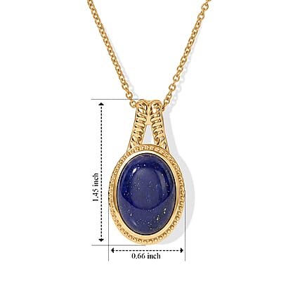 EverTrue Lapis Lazuli 12.90 ctw Pendant in 18K YG Plated with ION Plated YG Stainless Steel Necklace 20 Inches