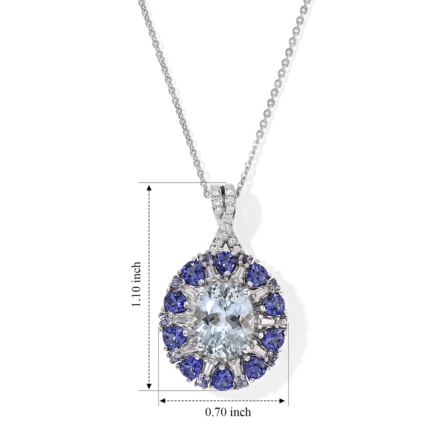D'Joy Premium Mangoro Santo Aquamarine and Multi Gemstone 4.30 ctw Blooming Radiance Pendant Necklace in Rhodium Over Sterling Silver 20 Inches