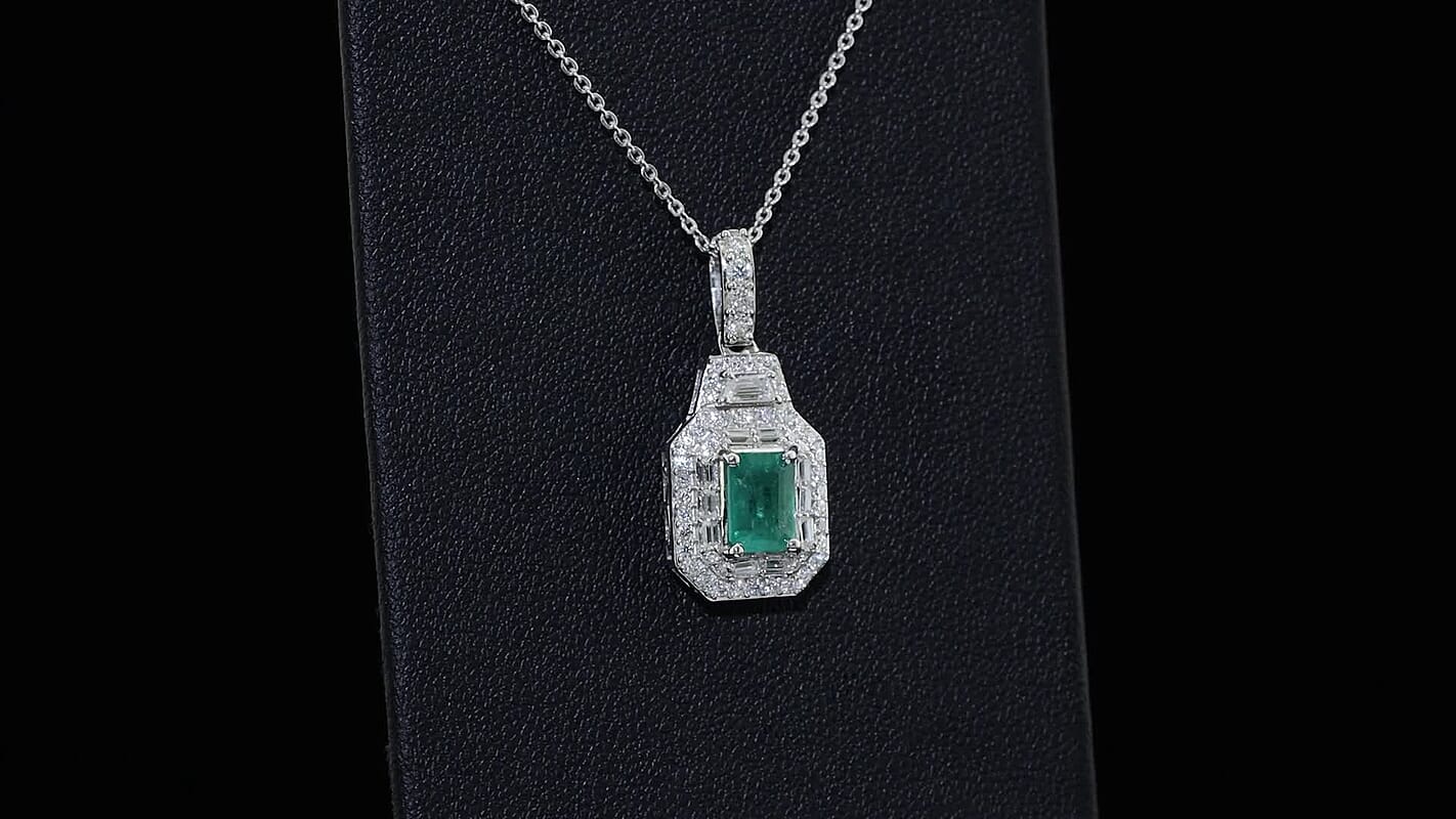 D''Joy Premium Kagem Zambian Emerald and Moissanite 1.50 ctw Pendant Necklace (20 Inches) in Rhodium Over Sterling Silver