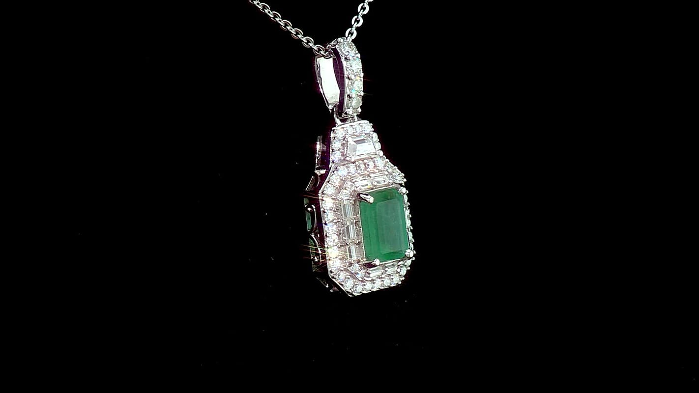 D''Joy Premium Kagem Zambian Emerald and Moissanite 1.50 ctw Pendant Necklace (20 Inches) in Rhodium Over Sterling Silver