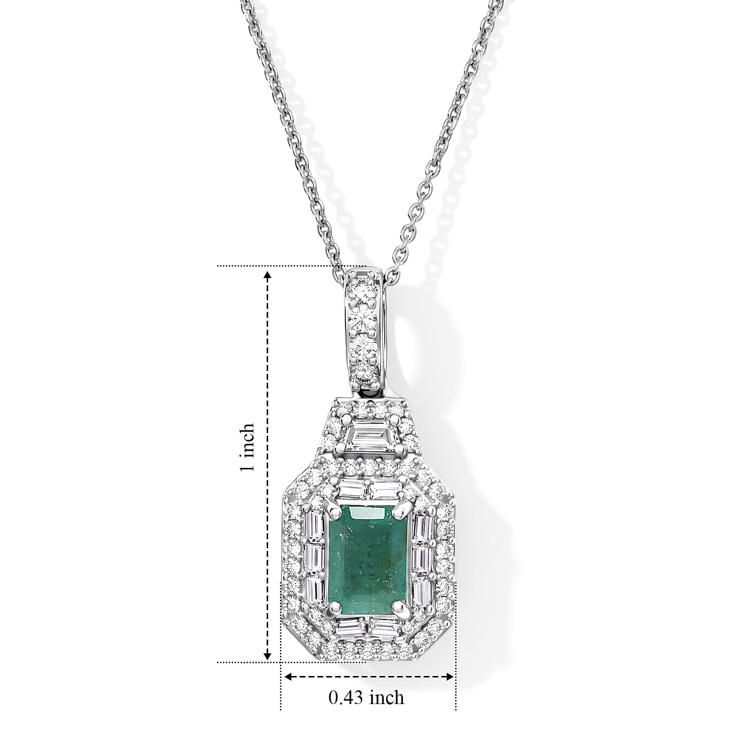 D'Joy Premium Kagem Zambian Emerald and Moissanite 1.50 ctw Pendant Necklace (20 Inches) in Rhodium Over Sterling Silver