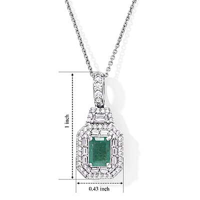 D'Joy Premium Kagem Zambian Emerald and Moissanite 1.50 ctw Pendant Necklace (20 Inches) in Rhodium Over Sterling Silver