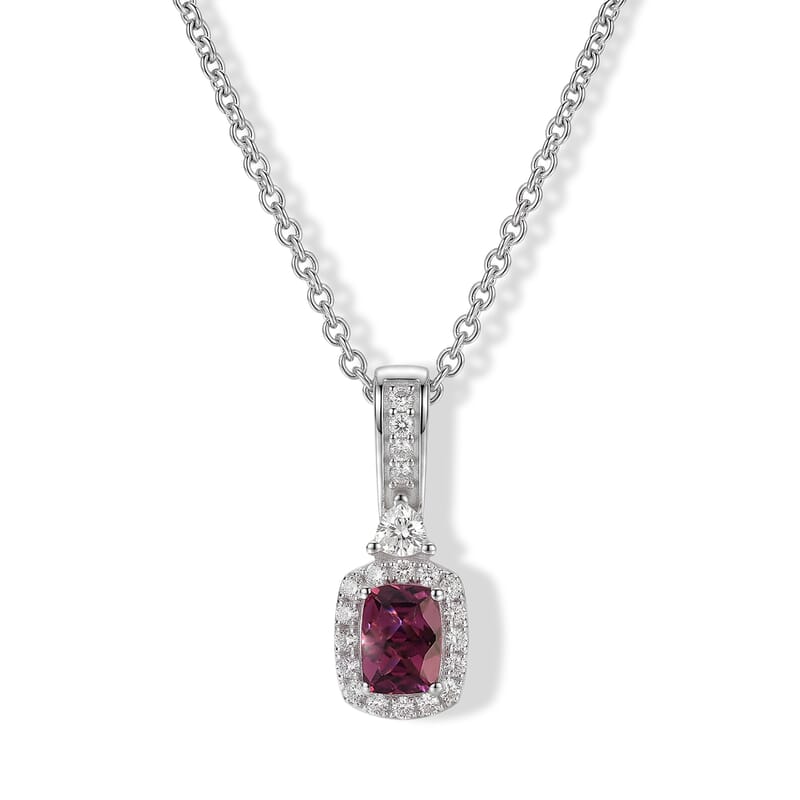 D'Joy Premium Tanzanian Wine Garnet and Moissanite 1.00 ctw Pendant Necklace in Rhodium Over Sterling Silver 20 Inches