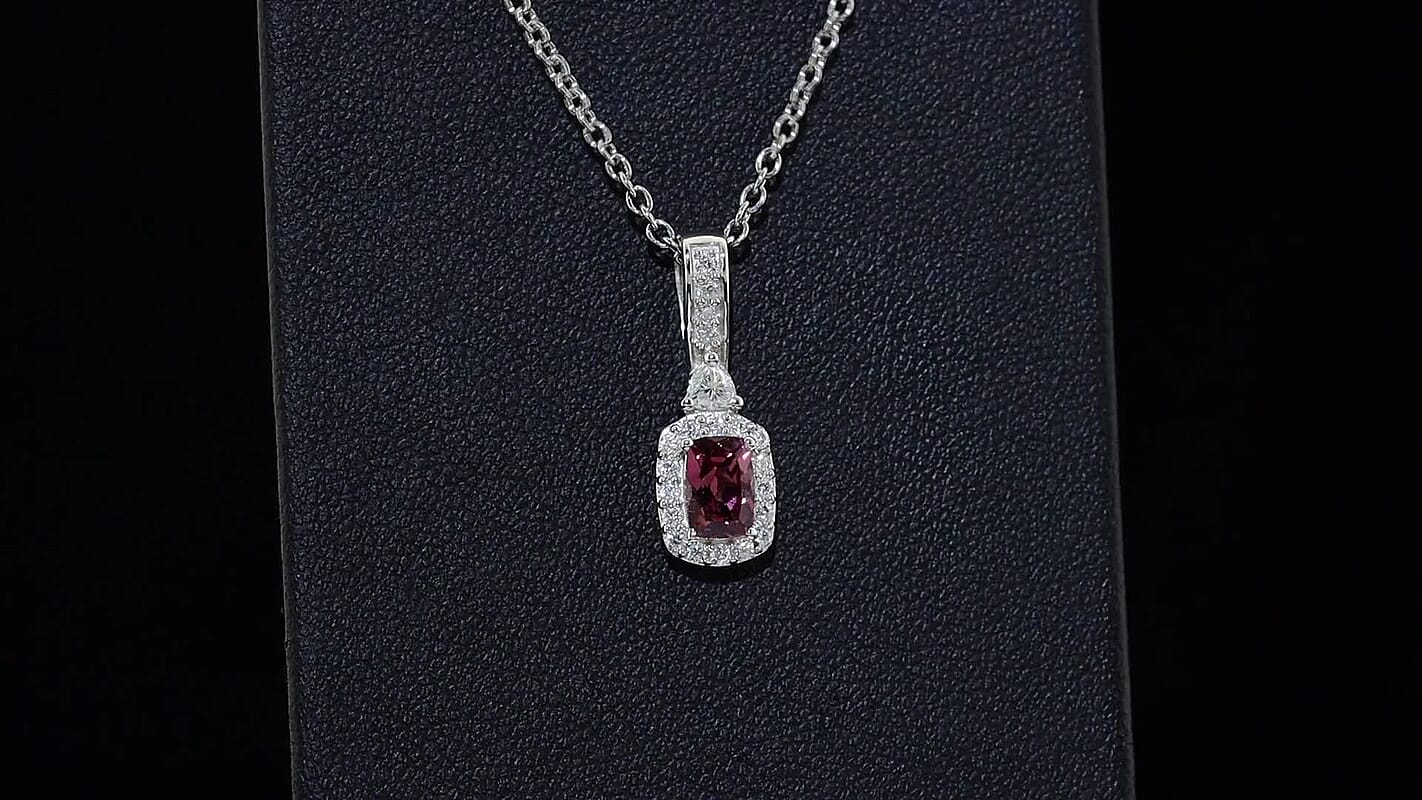 D''Joy Premium Tanzanian Wine Garnet and Moissanite 1.00 ctw Pendant Necklace in Rhodium Over Sterling Silver 20 Inches