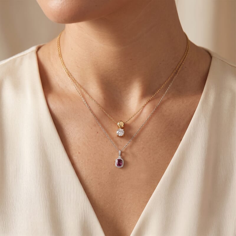 D'Joy Premium Tanzanian Wine Garnet and Moissanite 1.00 ctw Pendant Necklace in Rhodium Over Sterling Silver 20 Inches