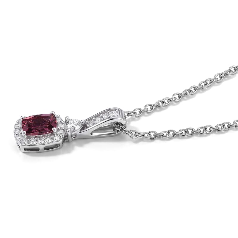 D'Joy Premium Tanzanian Wine Garnet and Moissanite 1.00 ctw Pendant Necklace in Rhodium Over Sterling Silver 20 Inches
