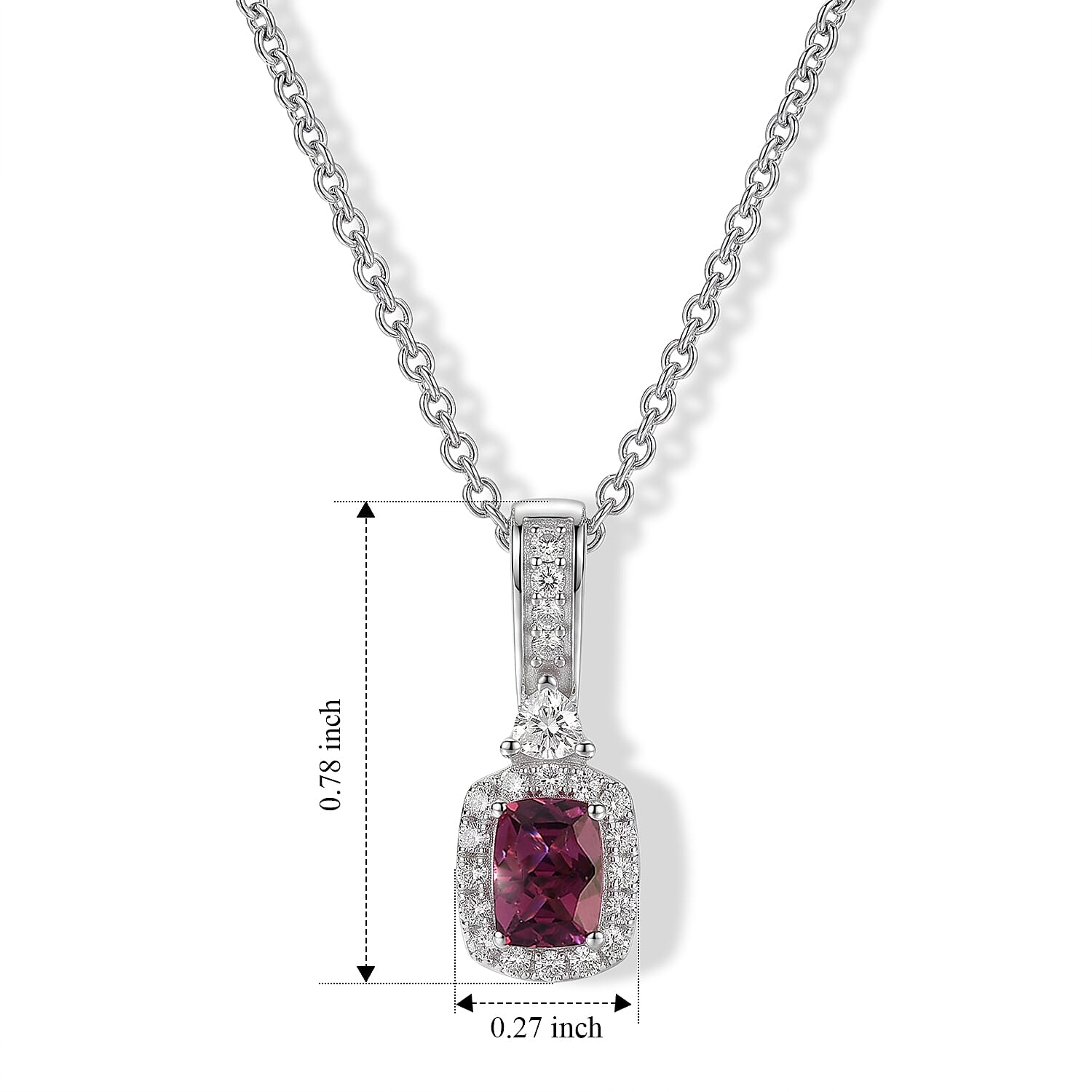 D'Joy Premium Tanzanian Wine Garnet and Moissanite 1.00 ctw Pendant Necklace in Rhodium Over Sterling Silver 20 Inches