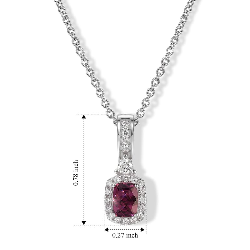 D'Joy Premium Tanzanian Wine Garnet and Moissanite 1.00 ctw Pendant Necklace in Rhodium Over Sterling Silver 20 Inches
