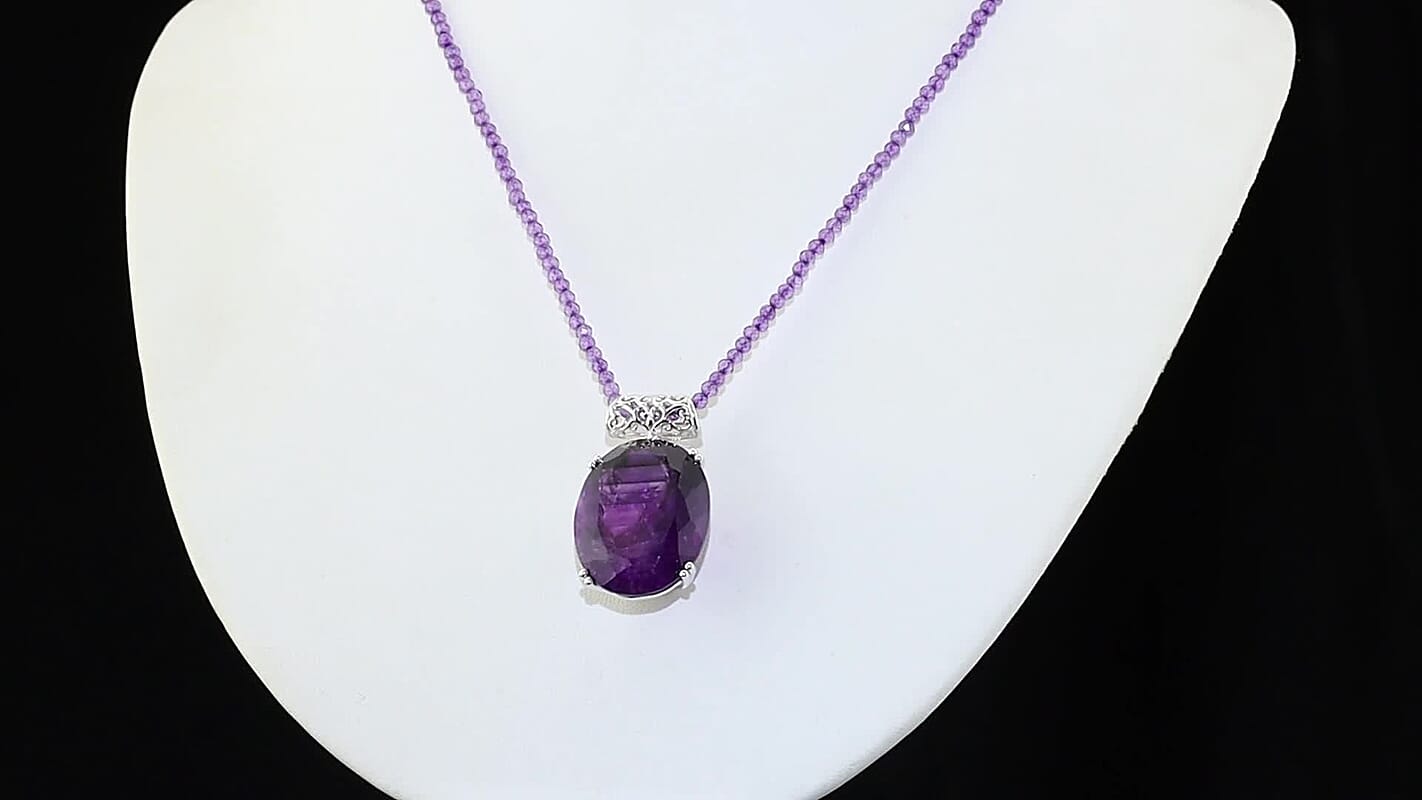Doorbuster D''Joy Brazilian Citrine 103.40 ctw Pendant with Beaded Necklace in Rhodium Over Sterling Silver 20 Inches