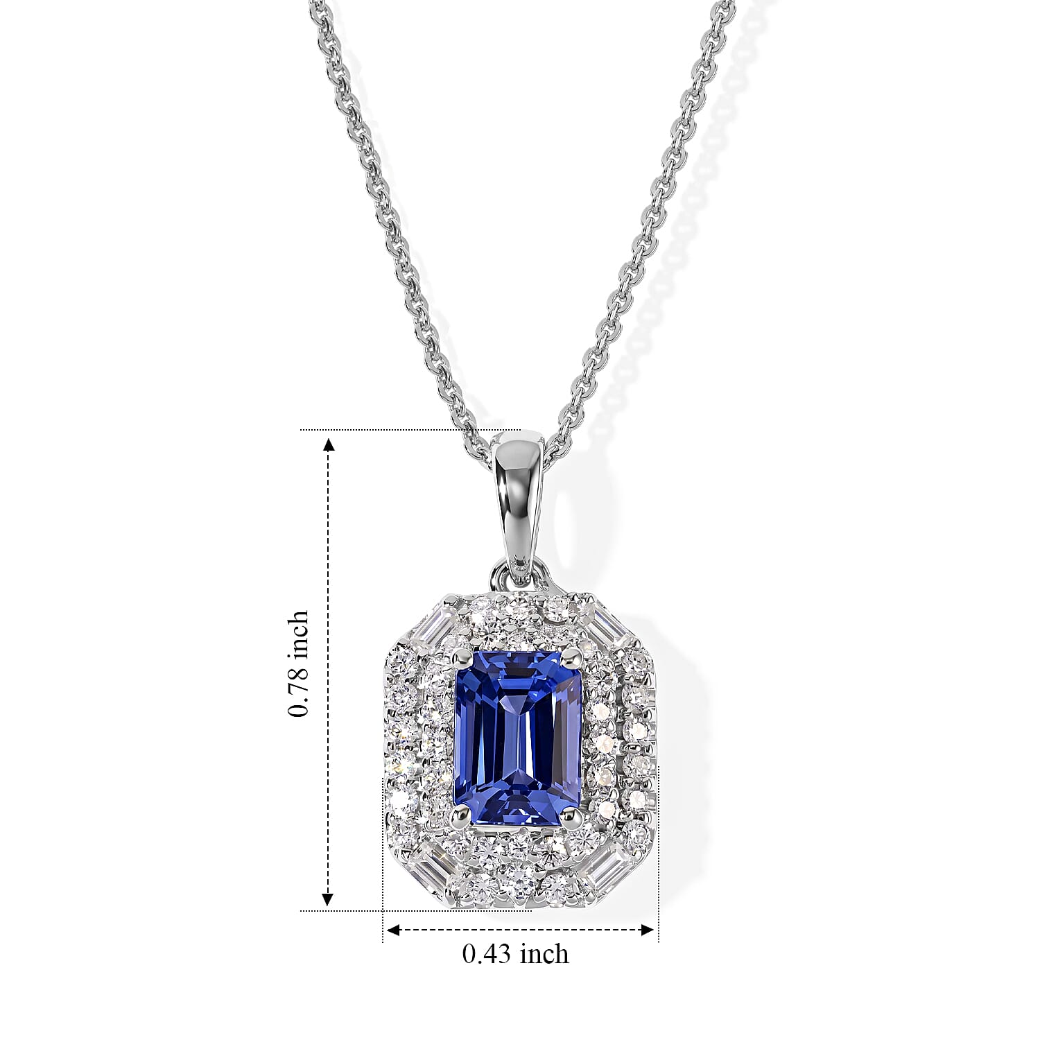 Certified and Appraised D'Joy Premium Tanzanite and Moissanite 1.40 ctw Pendant Necklace in Rhodium Over Sterling Silver 18 Inches