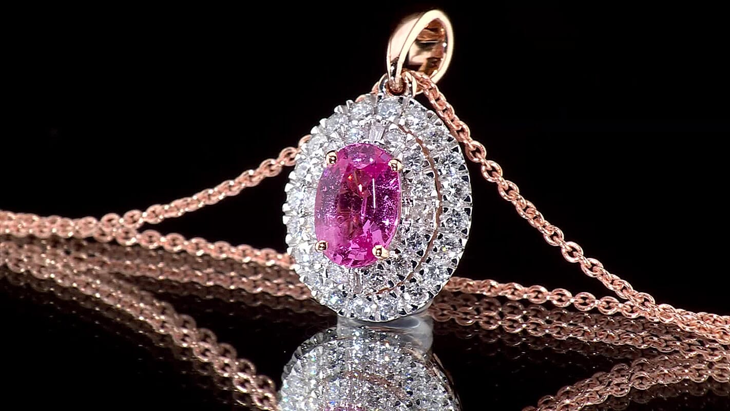 Doorbuster Certified and Appraised Luxoro 14K Rose Gold AAA Madagascar Pink Sapphire, Diamond (I2) (0.55 cts) Pendant Necklace (18 Inches) 1.50 ctw