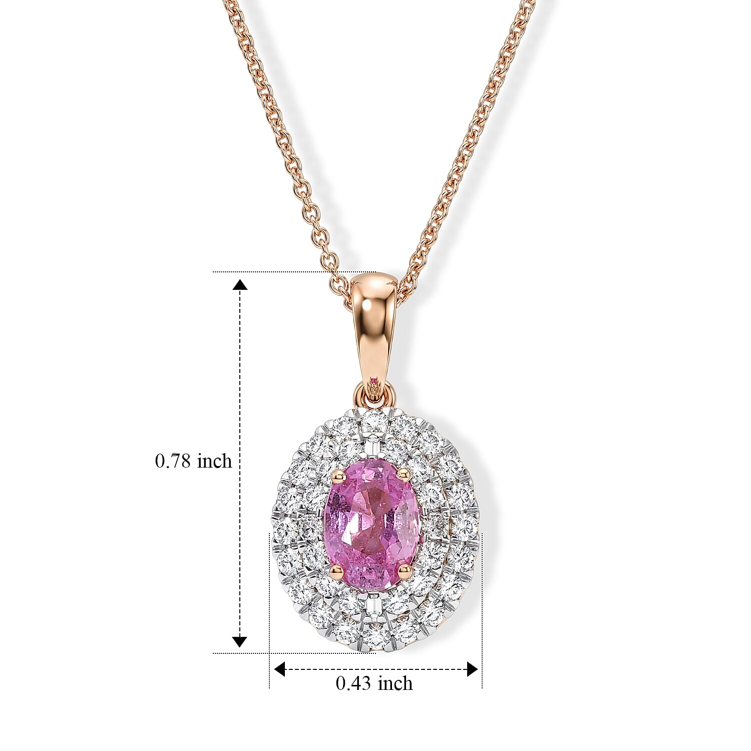 Certified and Appraised Luxoro AAA Madagascar Pink Sapphire and Diamond (I2) 1.50 ctw Pendant Necklace in 14K Rose Gold (18 Inches)
