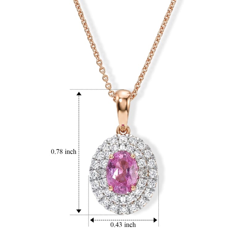 Certified and Appraised Luxoro AAA Madagascar Pink Sapphire and Diamond (I2) 1.50 ctw Pendant Necklace in 14K Rose Gold (18 Inches)