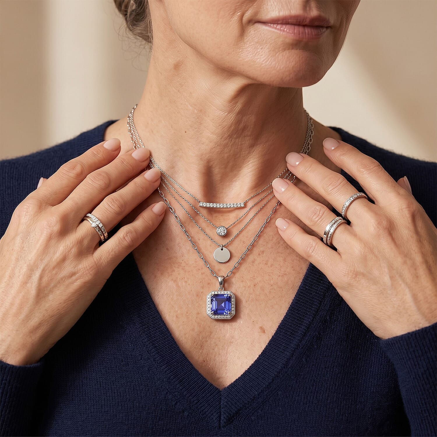 Certified & Appraised Rhapsody Asscher Cut AAAA Tanzanite and White Diamond VS-EF 2.80 ctw Pendant Necklace in 950 Platinum 18 Inches 5.40 Grams