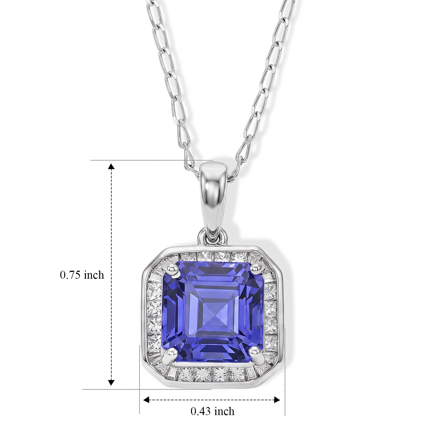 Certified & Appraised Rhapsody Asscher Cut AAAA Tanzanite and White Diamond VS-EF 2.80 ctw Pendant Necklace in 950 Platinum 18 Inches 5.40 Grams