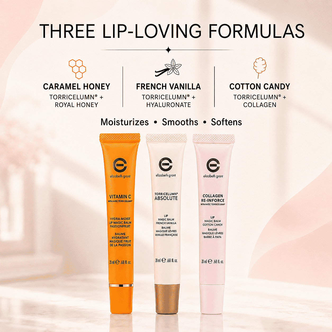 Elizabeth Grant Magic Lip Balm Trio (3x 0.68oz) Vanilla, Passionfruit, & Cotton Candy (Ships in 3-5 Days)