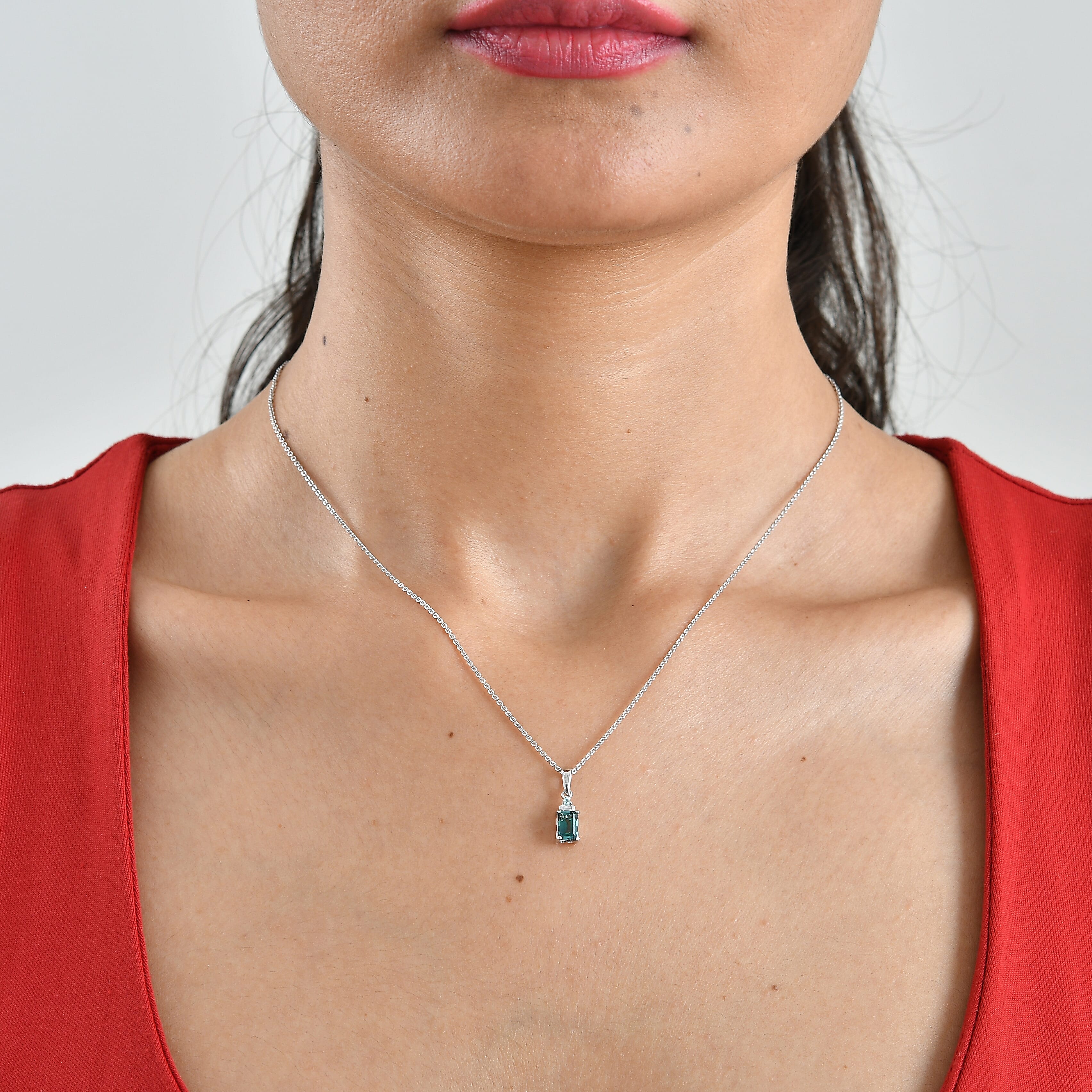 D'Joy Premium Monte Belo Indicolite, Paraiba Tourmaline and Diamond I2 0.60 ctw Pendant Necklace in Rhodium Over Sterling Silver 20 Inches
