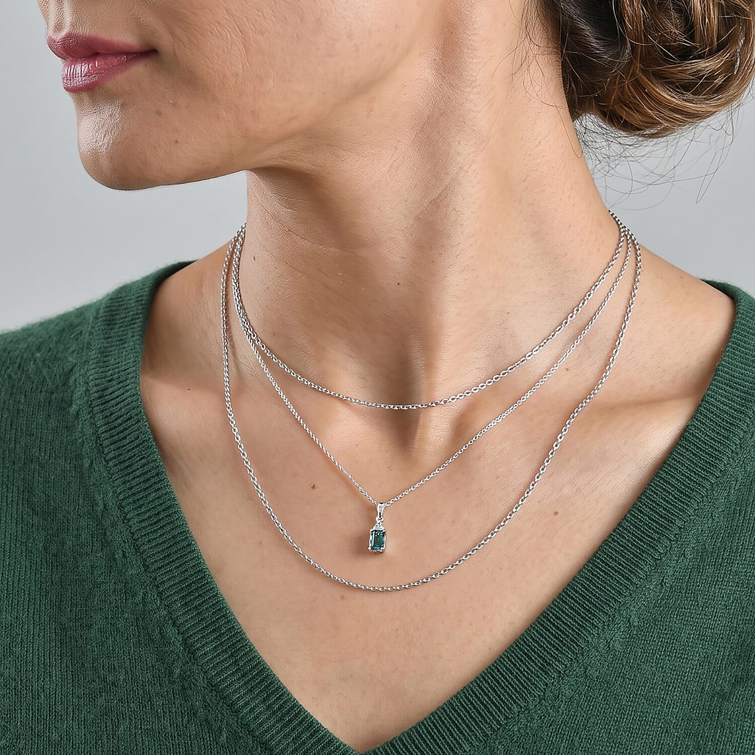 D'Joy Premium Monte Belo Indicolite, Paraiba Tourmaline and Diamond I2 0.60 ctw Pendant Necklace in Rhodium Over Sterling Silver 20 Inches
