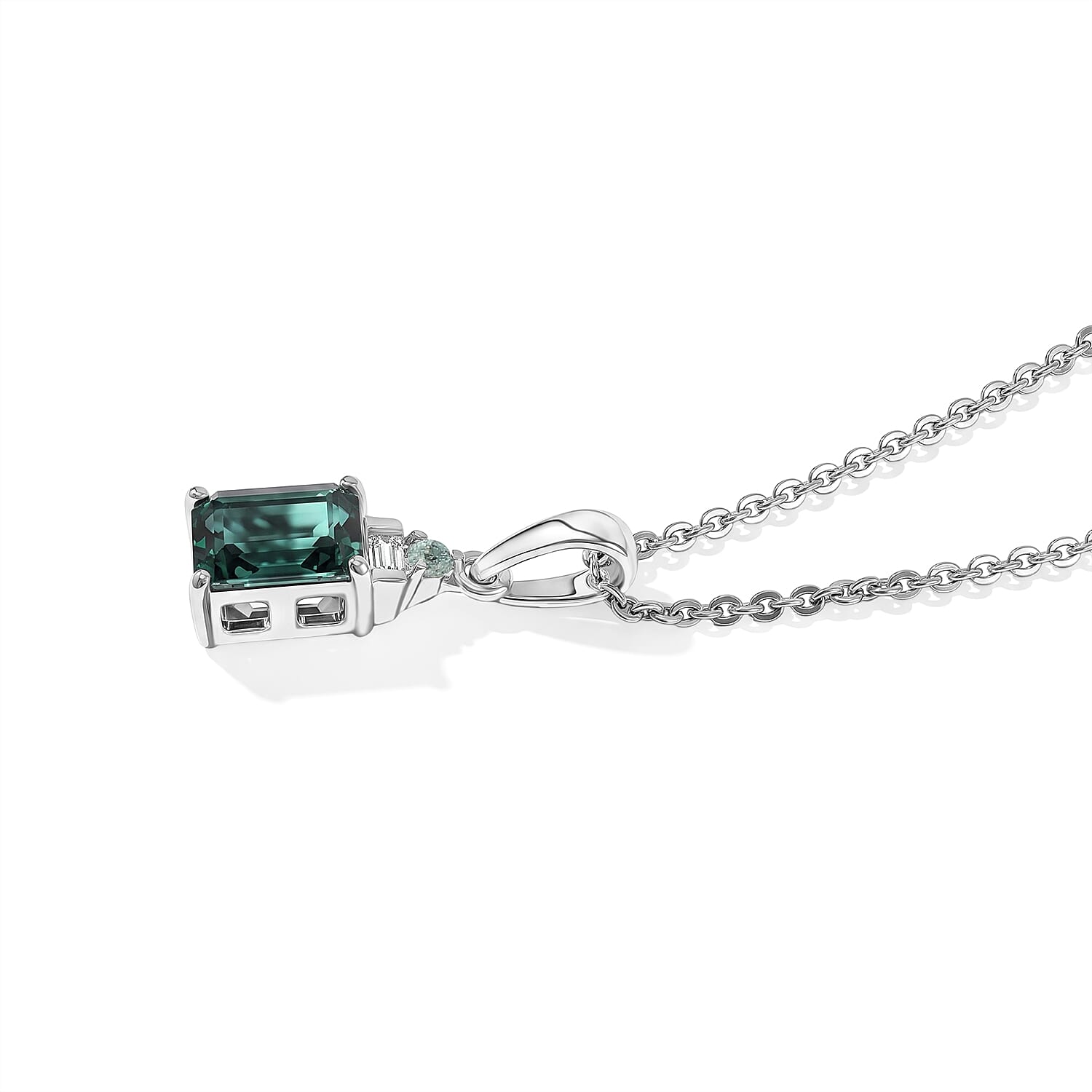 D'Joy Premium Monte Belo Indicolite, Paraiba Tourmaline and Diamond I2 0.60 ctw Pendant Necklace in Rhodium Over Sterling Silver 20 Inches