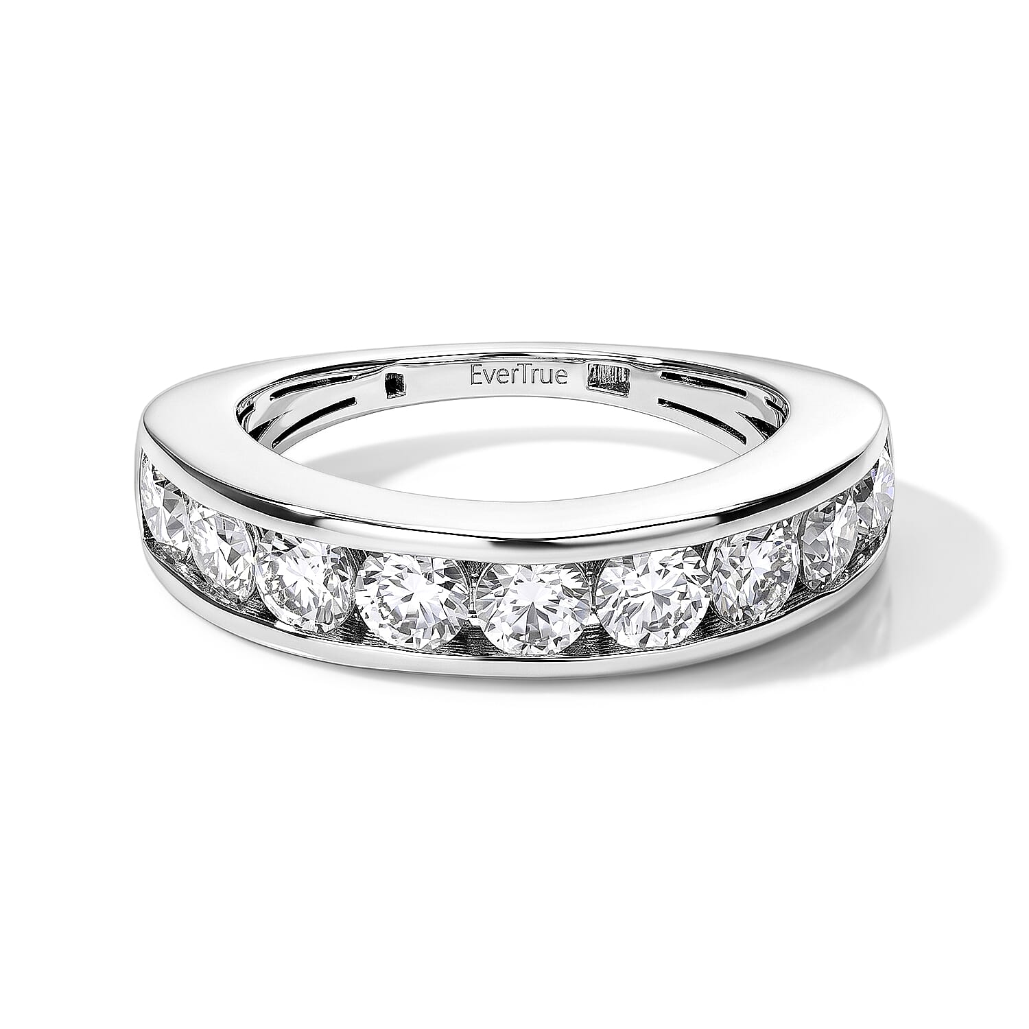 EverTrue Moissanite 3.40 ctw Band Ring (Size 5.0) and Hoop Earrings in Platinum Bond
