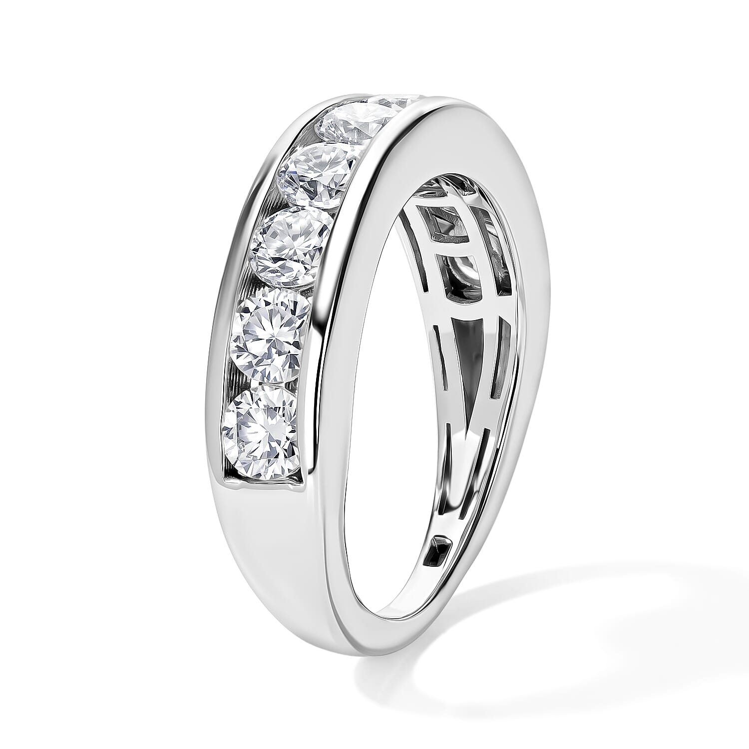 EverTrue Moissanite 3.40 ctw Band Ring (Size 5.0) and Hoop Earrings in Platinum Bond