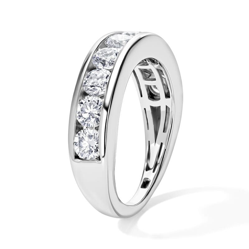 EverTrue Moissanite 3.40 ctw Band Ring (Size 5.0) and Hoop Earrings in Platinum Bond