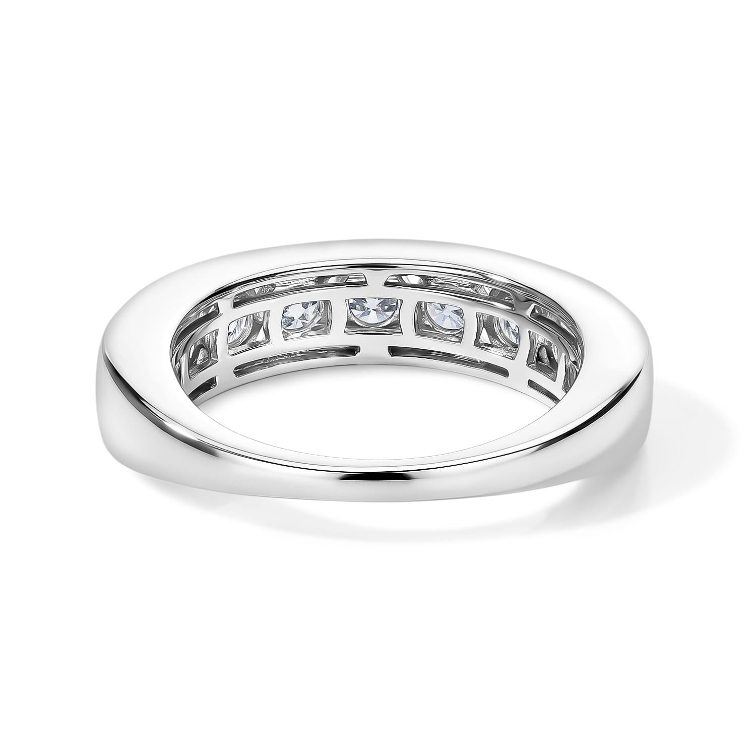 EverTrue Moissanite 3.40 ctw Band Ring (Size 5.0) and Hoop Earrings in Platinum Bond