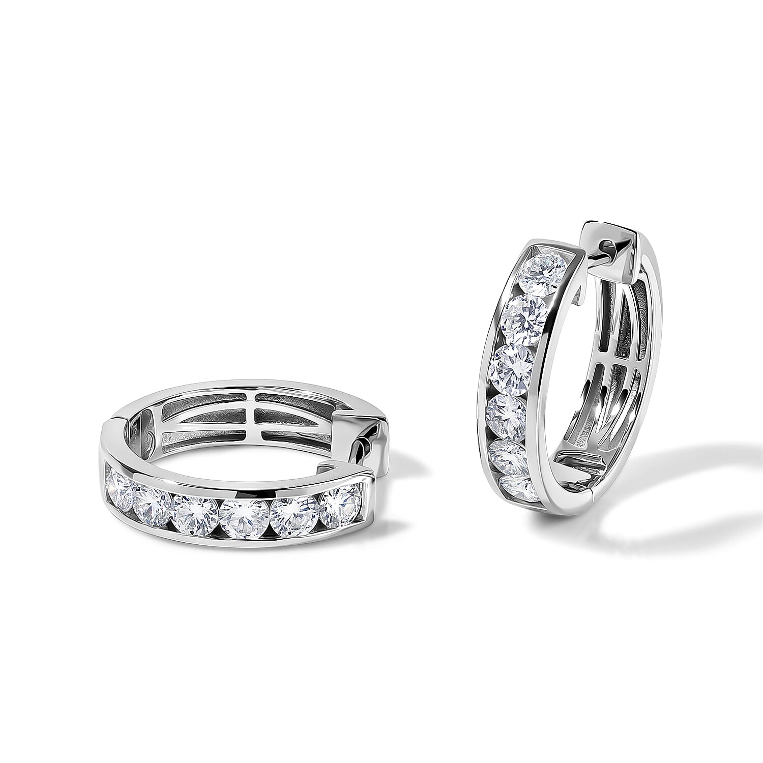 EverTrue Moissanite 3.40 ctw Band Ring (Size 5.0) and Hoop Earrings in Platinum Bond
