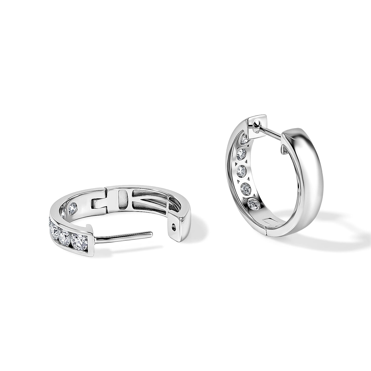 EverTrue Moissanite 3.40 ctw Band Ring (Size 5.0) and Hoop Earrings in Platinum Bond